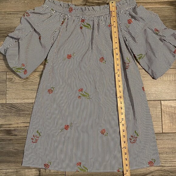 Le Lis Size Medium Striped Off Shoulder Ruffle Sleeve Embroidered Mini Dress - Picture 7 of 9